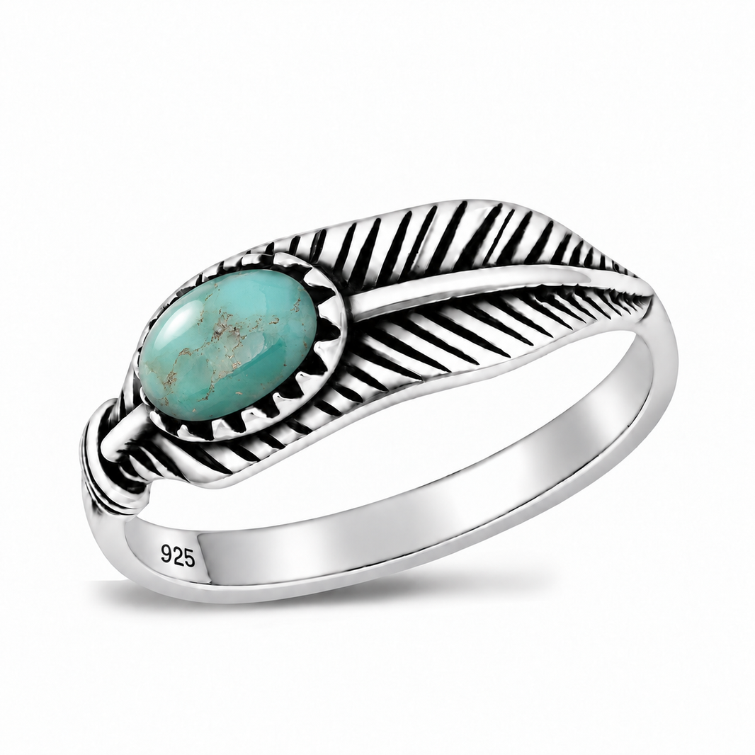 Silver Stone Ring - Feather