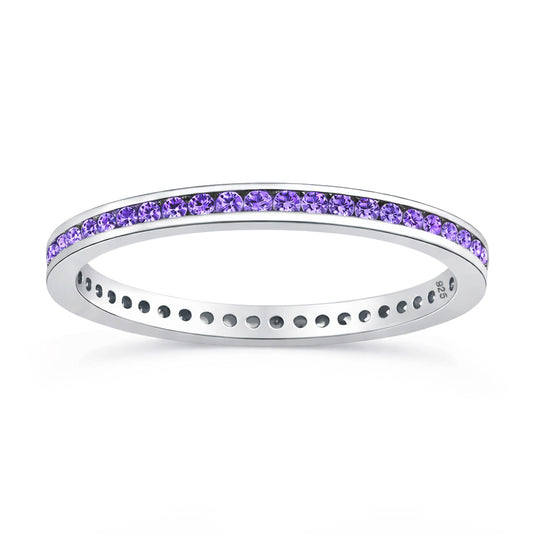 Silver Eternity Ring 2mm - Amethyst CZ
