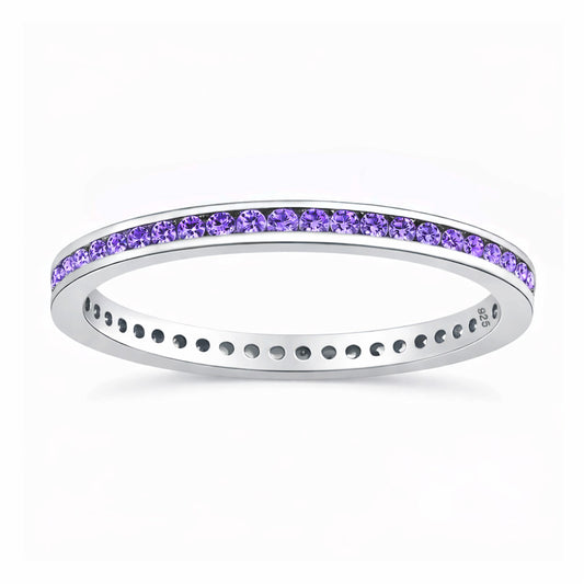 Silver Eternity Ring 2mm - Amethyst CZ