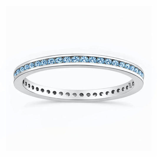 Silver Eternity Ring 2 mm - Aquamarine CZ