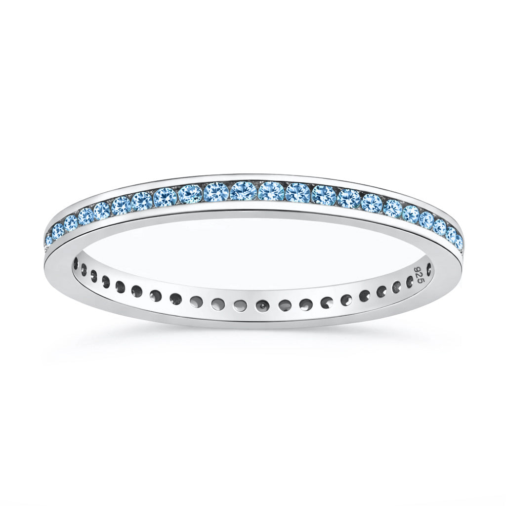 Silver Eternity Ring 2 mm - Aquamarine CZ