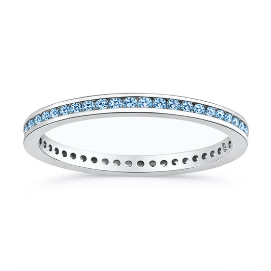 Silver Eternity Ring 2 mm - Aquamarine CZ