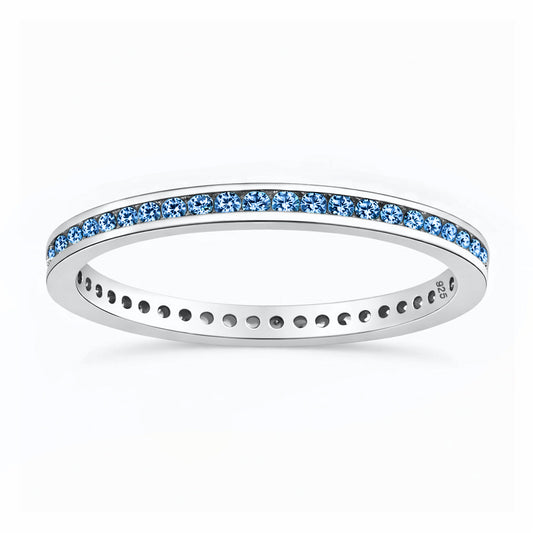 Silver Eternity Ring 2 mm - Blue Topaz CZ