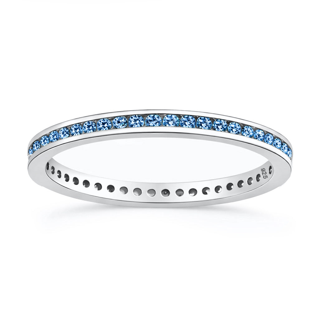 Silver Eternity Ring 2 mm - Blue Topaz CZ