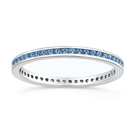 Silver Eternity Ring 2 mm - Blue Topaz CZ