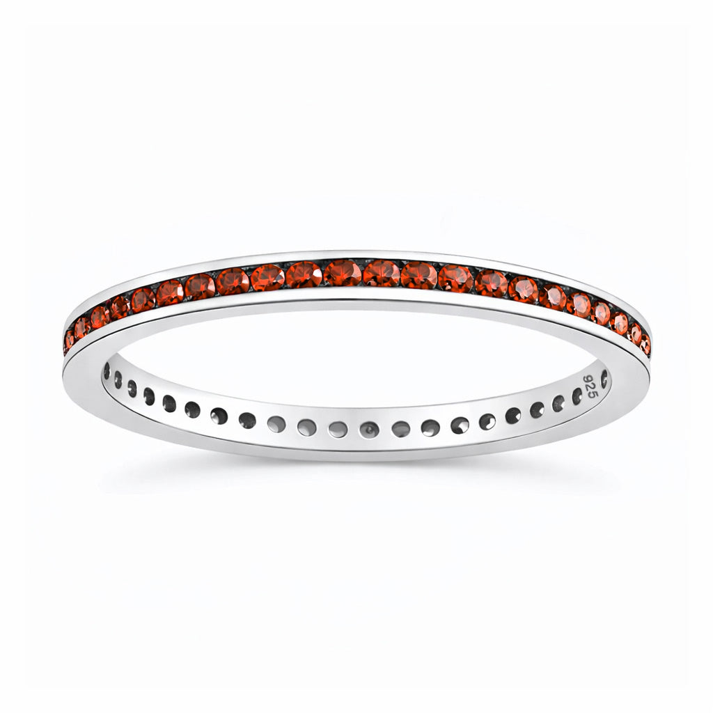 Silver Eternity Ring 2mm - Garnet CZ