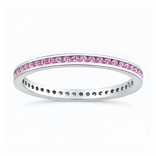 Silver Eternity Ring  2mm - Pink CZ