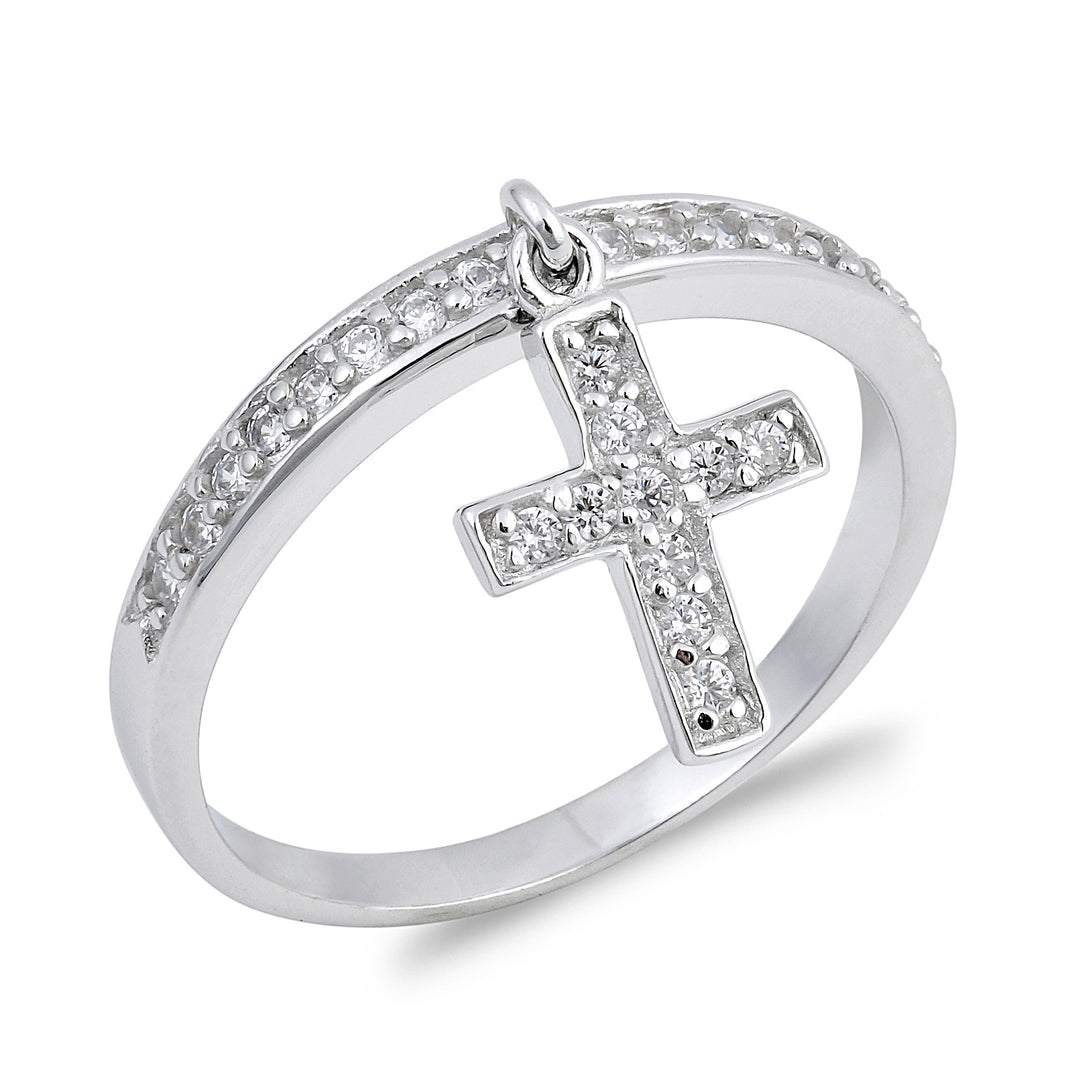 Silver CZ Ring - Cross