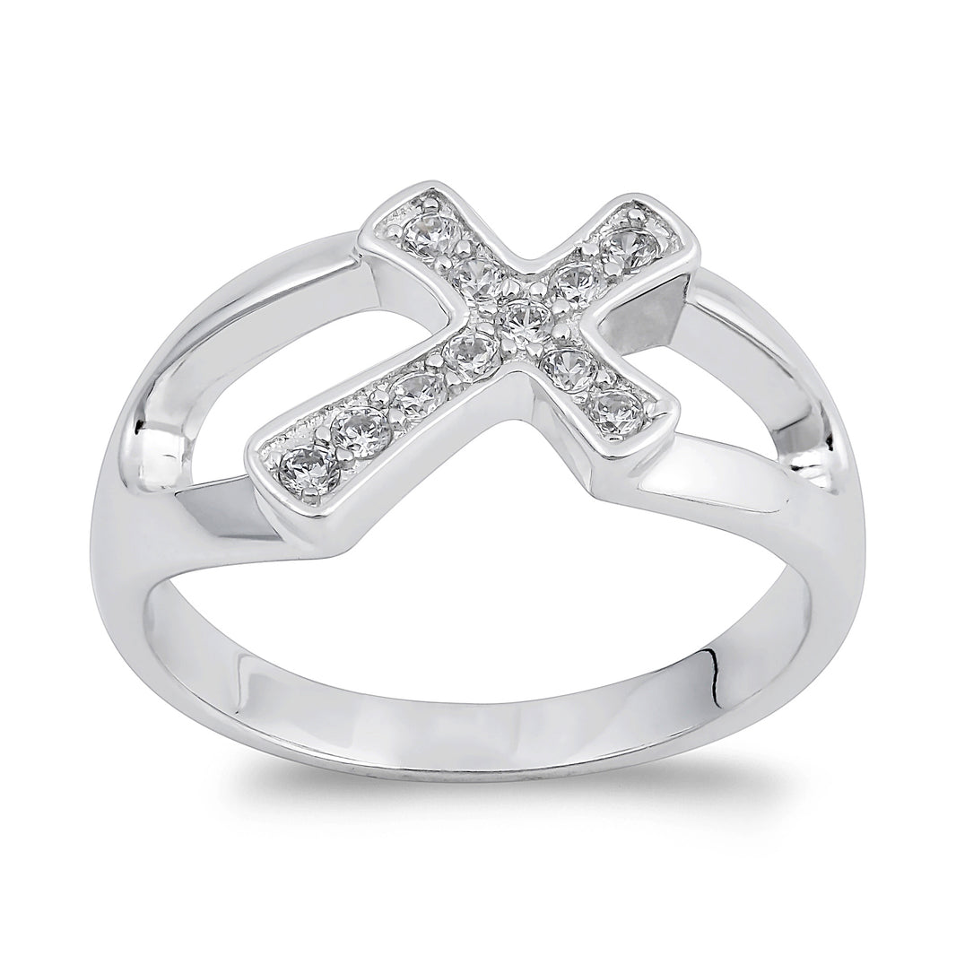Silver CZ Ring - Cross