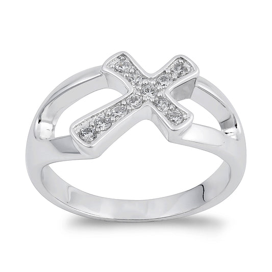 Silver CZ Ring - Cross