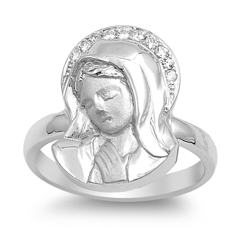 Silver CZ Ring - Virgin Mary