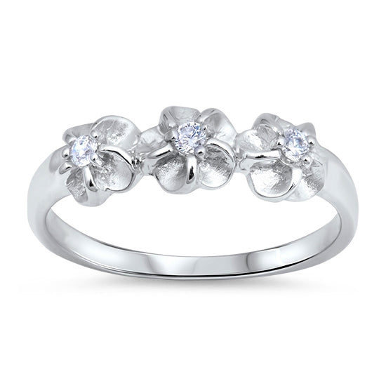 Silver CZ Ring - Plumeria