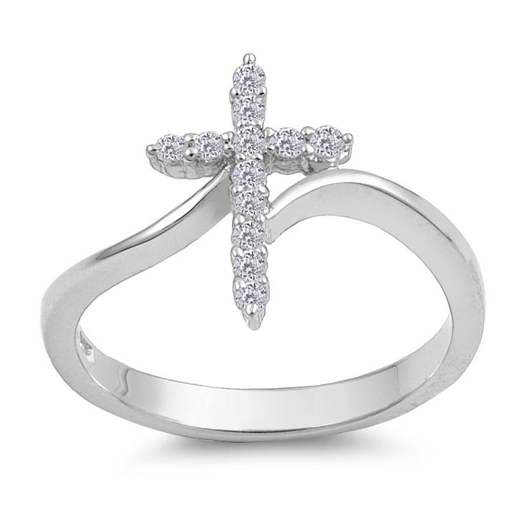Silver CZ Ring - Cross