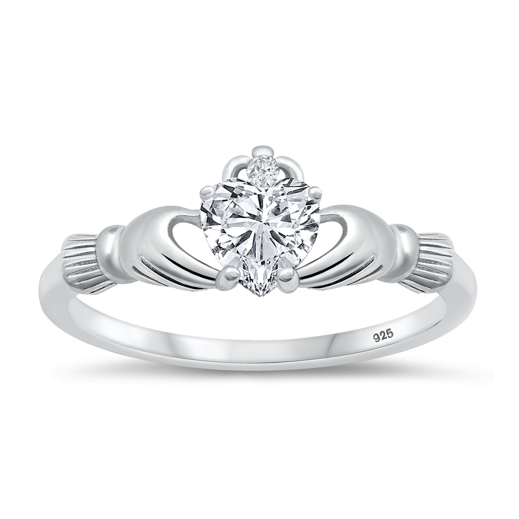 Silver CZ Claddagh Rings