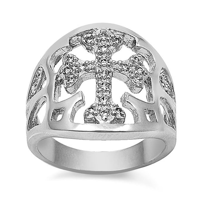 Silver CZ Ring - Cross