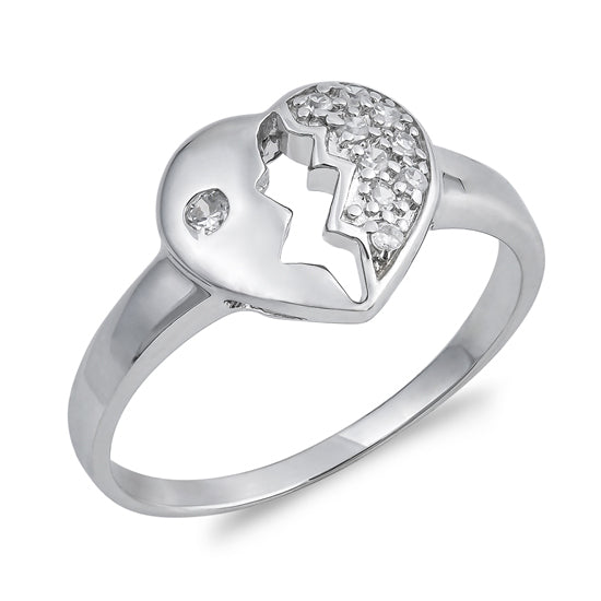 Silver CZ Ring - Broken Heart