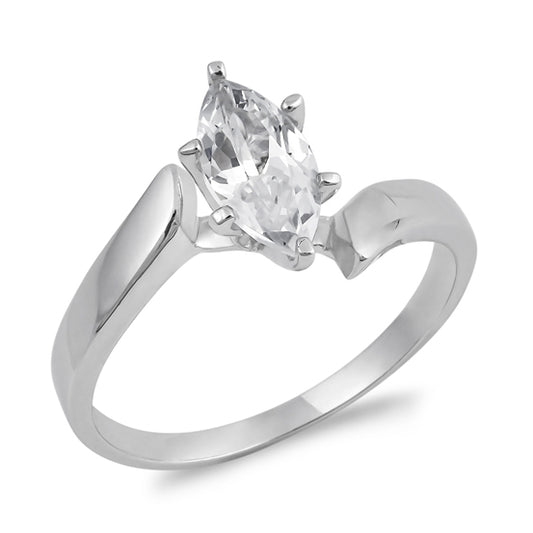 Silver CZ Ring - Marquise Solitaire