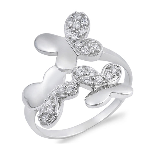 Silver CZ Ring - Butterflies