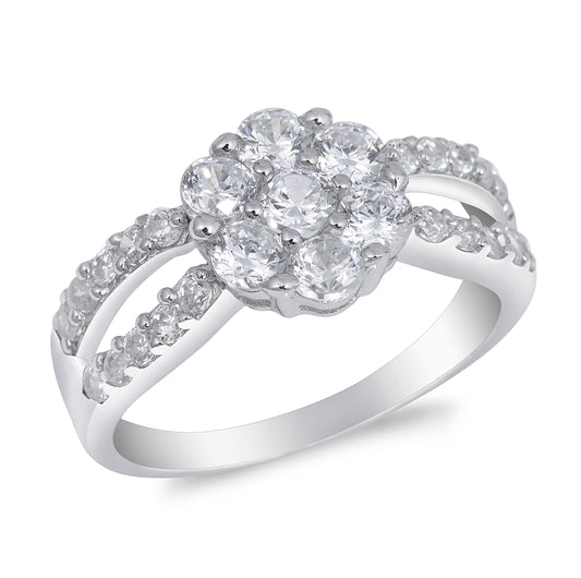 Silver CZ Ring - Plumeria
