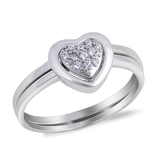Silver Heart CZ Wedding Set