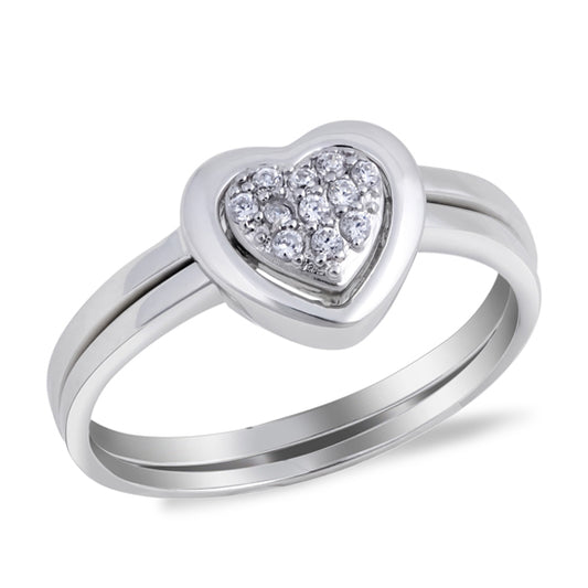 Silver Heart CZ Wedding Set
