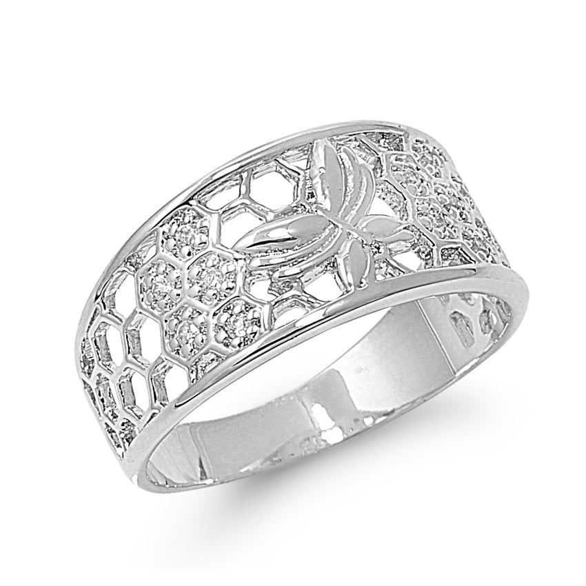 Silver CZ Ring  - Butterfly Design