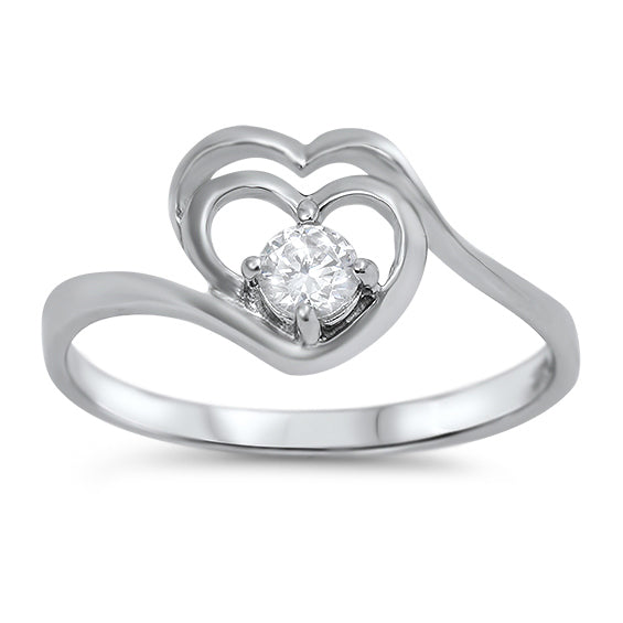 Silver CZ Ring - Heart
