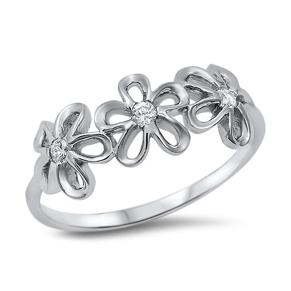 Silver CZ Ring - Flowers