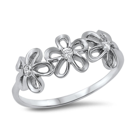 Silver CZ Ring - Flowers