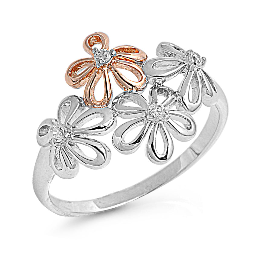 Silver CZ Ring - Flowers