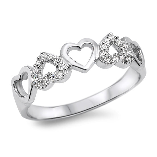 Silver CZ Ring - Interchanged Hearts