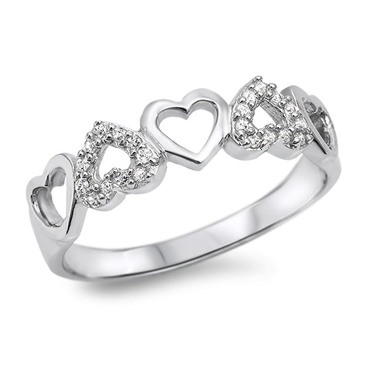 Silver CZ Ring - Interchanged Hearts