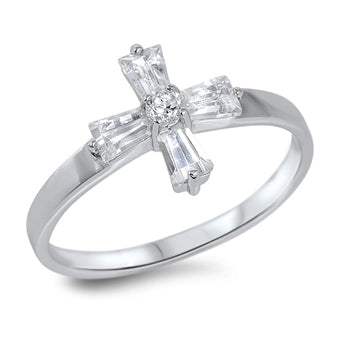 Silver CZ Ring - Cross
