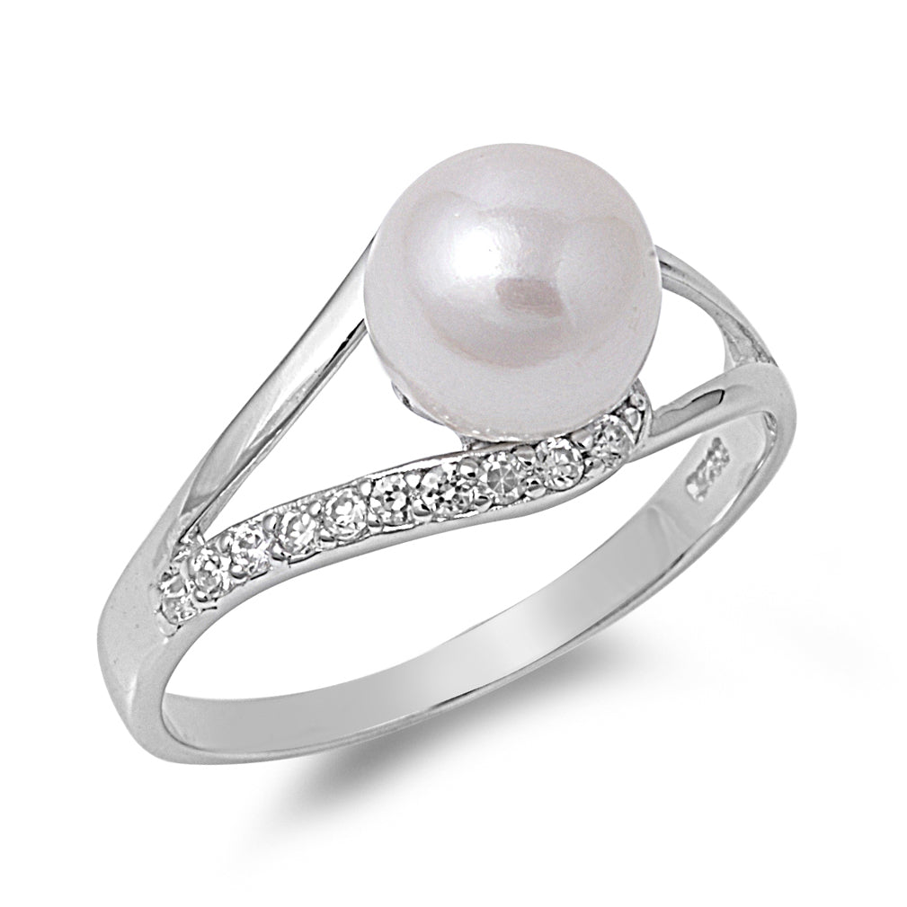 Silver CZ Ring - Pearl &Clear CZ