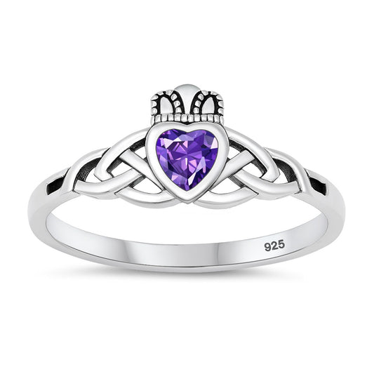 Silver CZ Ring - Claddagh ring