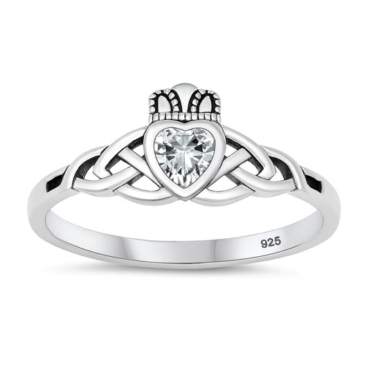 Silver CZ Ring - Celtic Claddagh ring