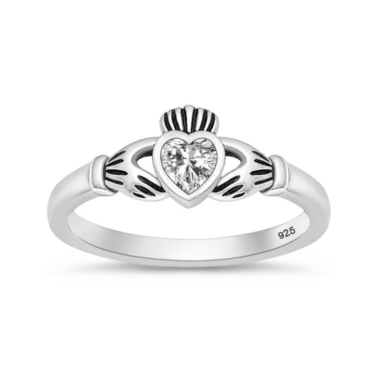 Silver CZ Ring - Claddagh