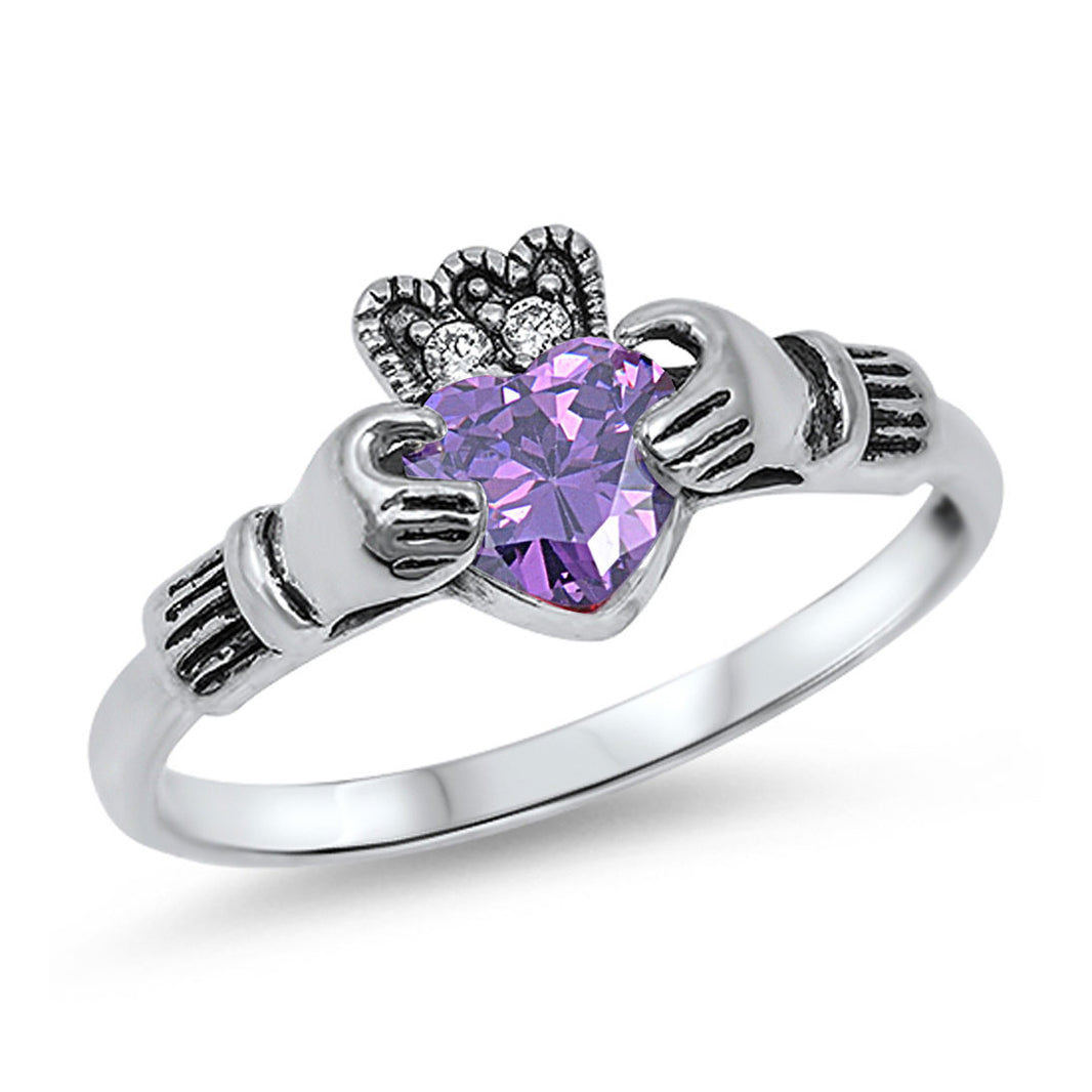 Silver CZ Ring - Claddagh Ring