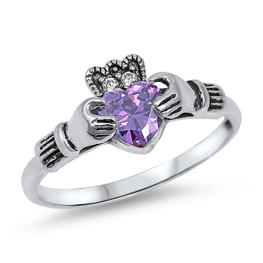 Silver CZ Ring - Claddagh Ring