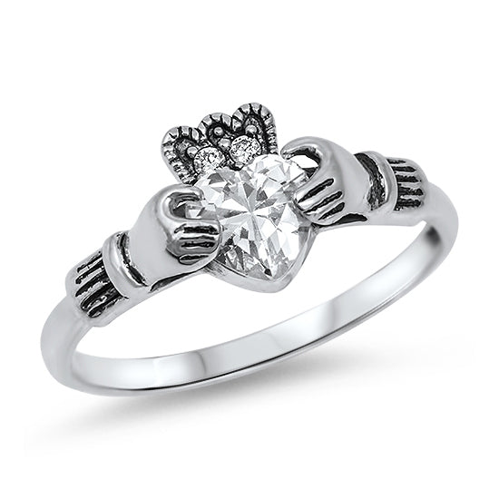 Silver CZ Ring - Claddagh Ring