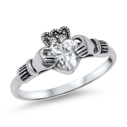 Silver CZ Ring - Claddagh Ring