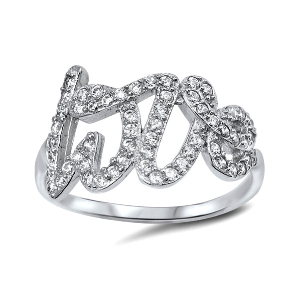 Silver CZ Ring - Love