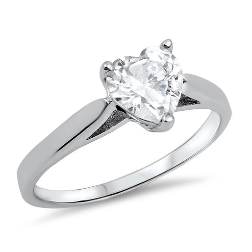Silver CZ Ring - Heart Solitaire