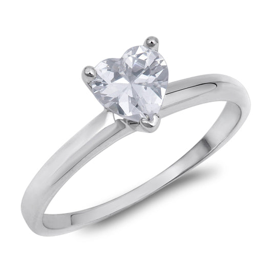 Silver CZ Ring - Heart Solitaire