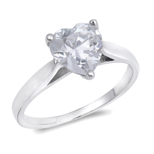 Silver CZ Ring - Heart Solitaire