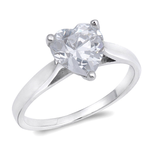 Silver CZ Ring - Heart Solitaire