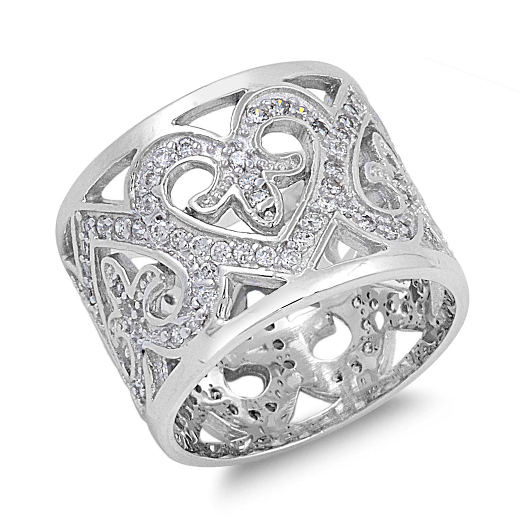 Silver CZ Ring - Heart, Fleur De Lise