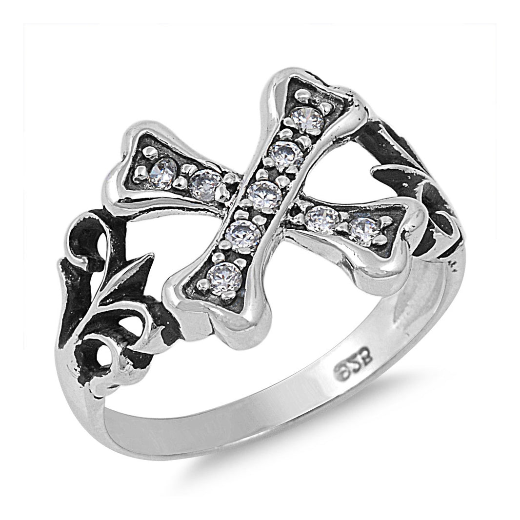 Silver CZ Ring - Cross