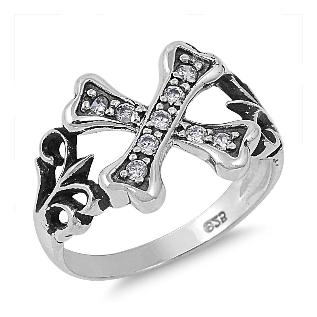 Silver CZ Ring - Cross