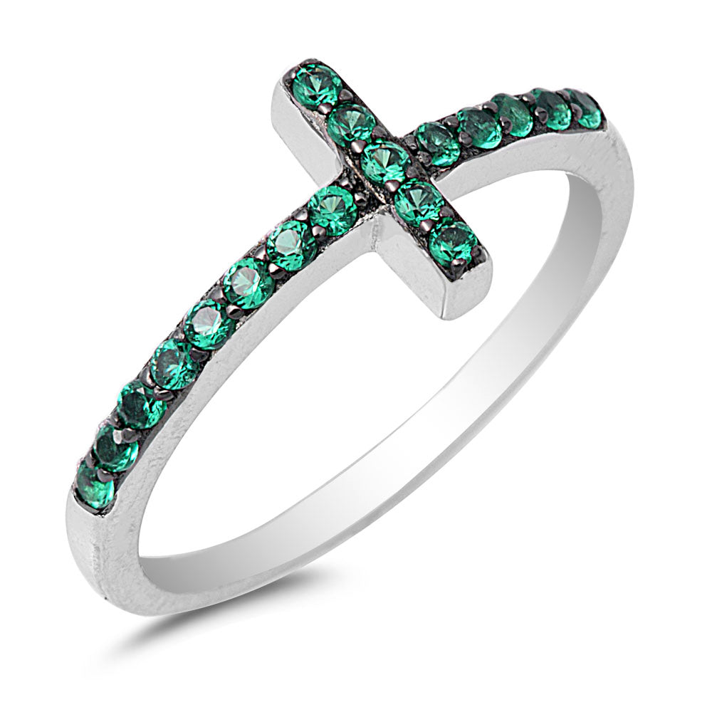 Silver CZ Ring - Sideways Cross